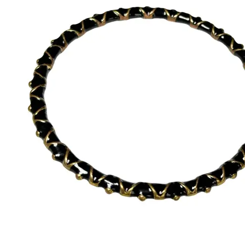 Vintage Black & Gold Enamel Bangle Bracelet Classic Retro Whimsical Unique Vinta
