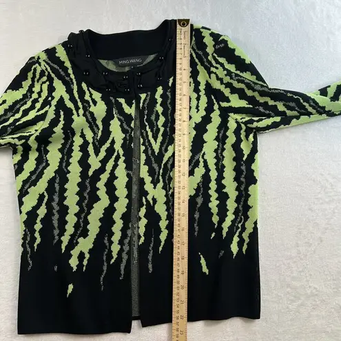 Ming Wang S Small Cardigan Sweater Abstract Knit Jacket Beaded Collar Career
