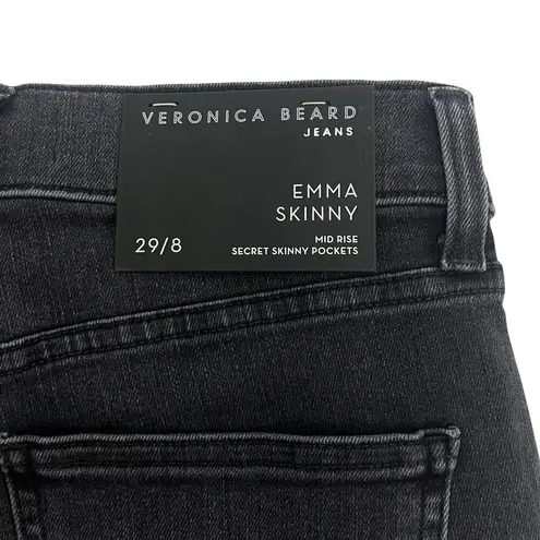 Veronica Beard Emma Mid-rise Skinny Jeans Washed Onyx Black Raw Hem stretch 29
