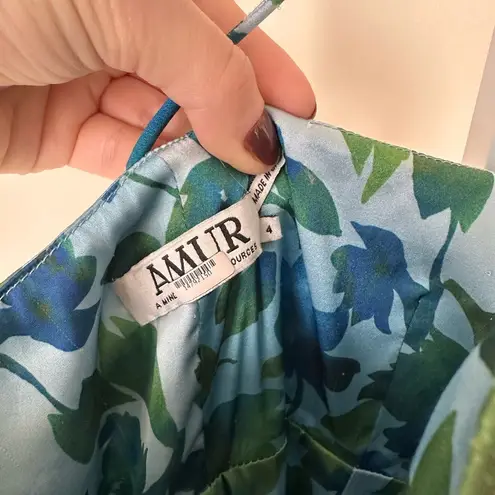 AMUR Edie Tie Neck Gown Floral Maxi size 4 Blue