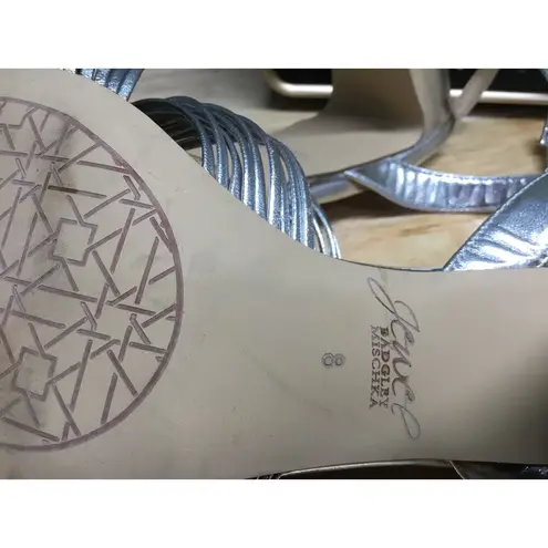 Badgley Mischka Jewel Christen Women's 8 Silver Knotted Ankle Strap Heel Sandals