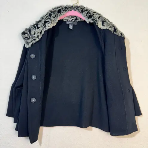 INC Fur Trimmed Collar Snap Front Black Sweater 3/4 Bell Sleeves Size X