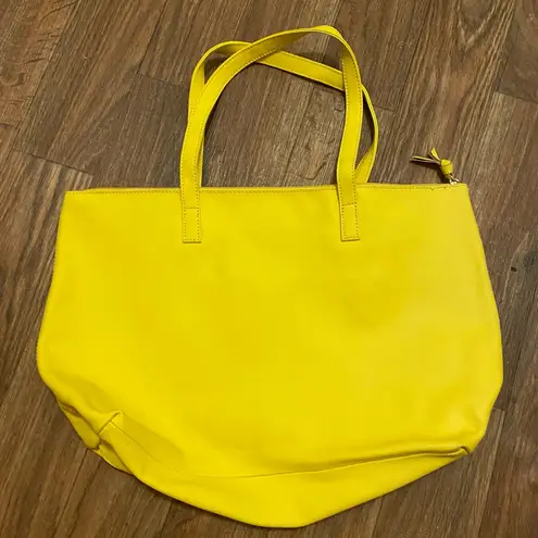 Joy Mangano Womens Bright Yellow Real Leather Tote Bag Purse 12”H X 18”W X 4”
