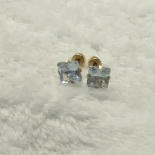 18k Gold plated Square White Crystal Zircon 5mm Stud Earrings