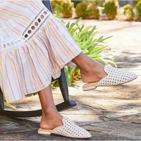 Birdies NWT Women's Phoebe Woven Slide Mule Ecru Woven Faux Leather size 7 Boho