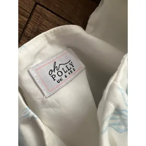 Oh Polly  toile blue puff sleeve corset top