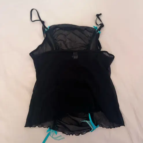 Victoria's Secret  Black and Blue Bow Sheer Camisole