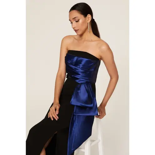 Shoshanna Midnight Moira Black Blue Sash Strapless Evening Formal Gown Size 4