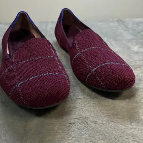 Rothy's Loafer Burgundy Windowpane Plaid Women's 10.5 Knit Comfort Slip On Shoes
