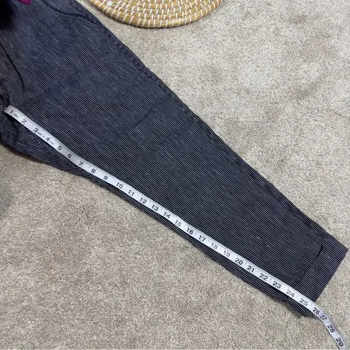 Athleta  Bali 100% Linen Pants Tapered Leg Pull On Striped Navy Blue Size 4