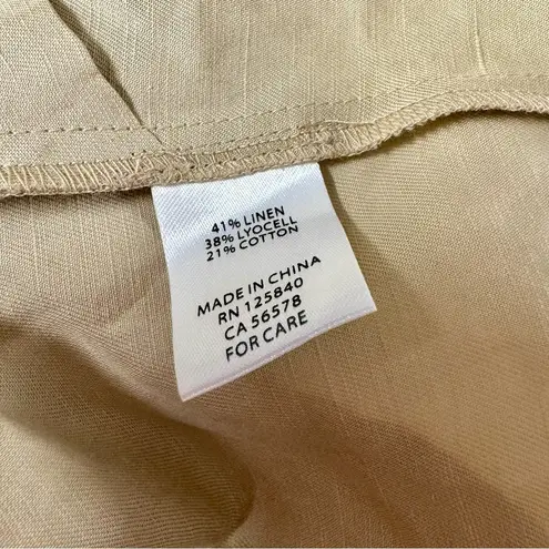 Intermix Quincy Linen Blend Long Sleeve Cropped Wrap Top Beige Tan P