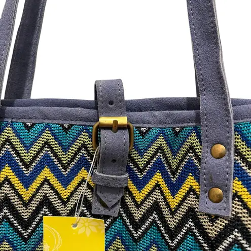 RAJ Blue Suede Straps Woven Shoulder Bag Crossbody Strap Buckle Closure NEW