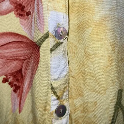 The Cove Sunset Womens Hawaiian Floral Shirt Plus Size 2X Yellow Pink Button Up Camp