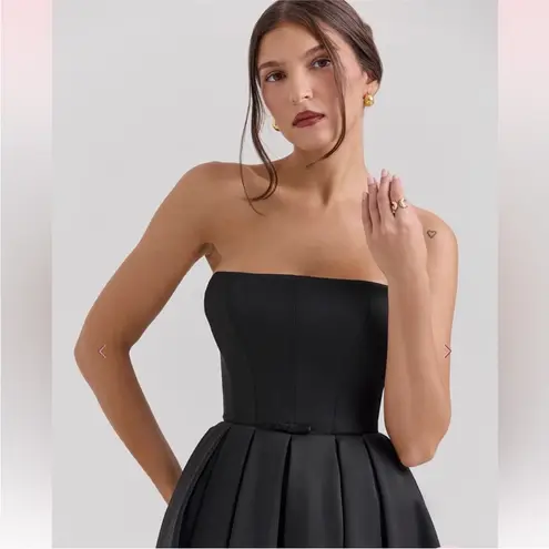 House Of CB  contessa Black Strapless Satin Corset Midi‎ Dress NWOT Size XS