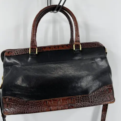 Brahmin Alligator Croc Black Leather Double Handle Bag with Crossbody Strap