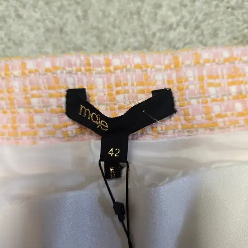 Maje Tweed Mini Skirt Size 42 FR (US XL) Orange Pink Gold Button Front Lined