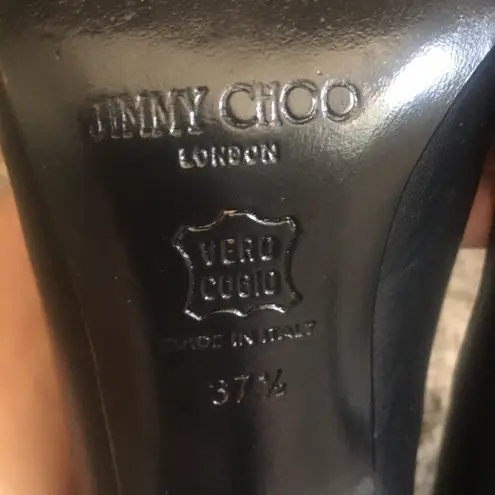 Jimmy Choo Y2K Black Leather Bow Butterfly Cutouts Heels Pumps Shoes 37.5/7