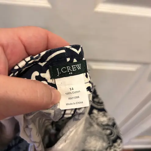 J.Crew Women's Skirt Sz 14 White Navy Blue Button Front Cotton Mini Skirt‎ Beach