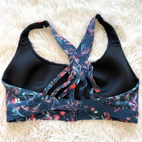 Sweaty Betty  Circuit Zip-up Sports Bra In Blue Mystical Floral Print Size M