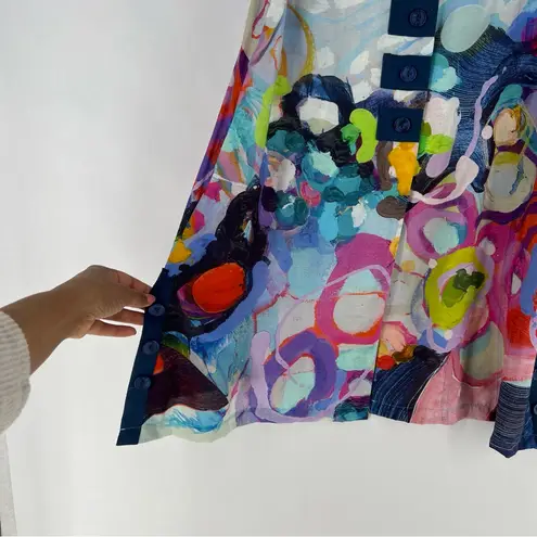 Claire Desjardins Colorful Abstract Sleeveless Button Front Tunic Lagenlook Blue