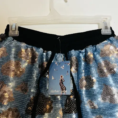 Sister Jane Sequin Storm Cloud Shorts Elastic Waist Pockets Sz Small NEW Blue