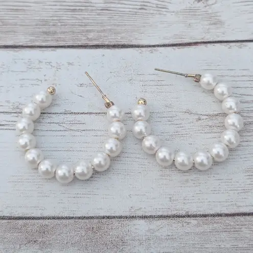 Vintage Earrings for Pierced Ears Faux Pearl Hoop Like Large Statement