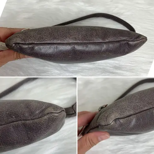 Hobo The Original Leather Zipper Baguette Mini Bag Clutch Purse Gray