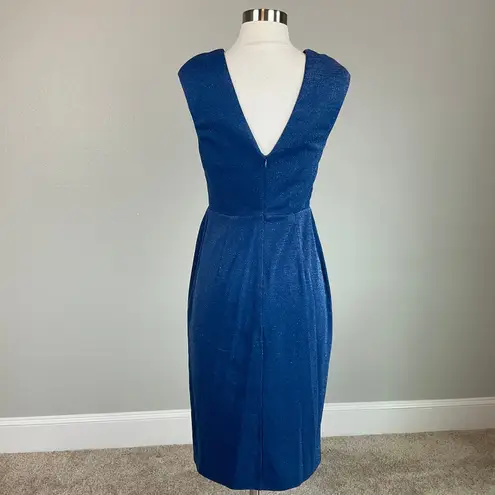Aidan Mattox Cut Out Midi Sheath Cocktail Dress Blue Size 2 Sleeveless V-Neck