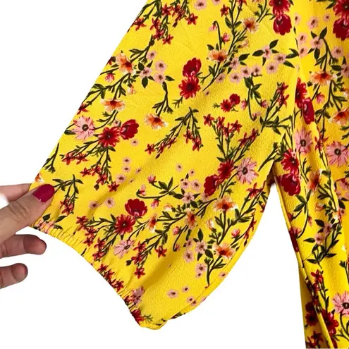 Julia Jordan Floral Faux Wrap V-neck Ruffled Yellow Mini Dress Sz 6