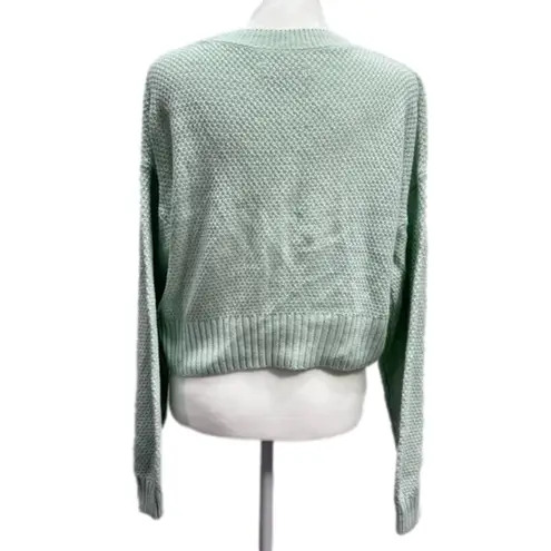 Hollister  NEW Light Green Cropped Button Front Mixed Knit Cardigan Size Medium