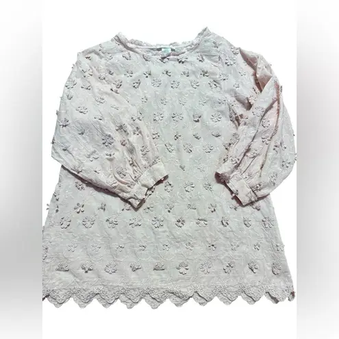 Romantic Pink Floral Appliqué Blouse Cottagecore Vibes Whimsical Scalloped Sz S