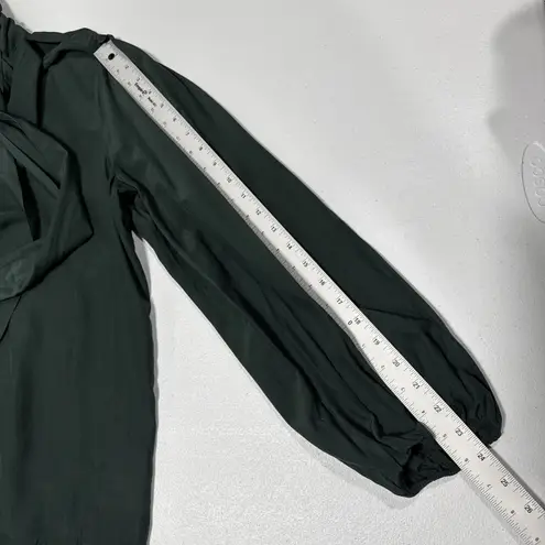 Prologue Tie Neck Blouse Womens M Green Long Sleeves Elegant Flatering Top