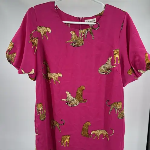 eesome Pink fuschia Mini Dress leopards cheetah Vibrant short balloon sleeve