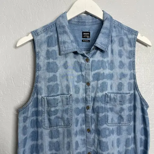prAna Women M Blue Tie Dye Sunrise Peak Denim Shirt Dress Button Front Pockets