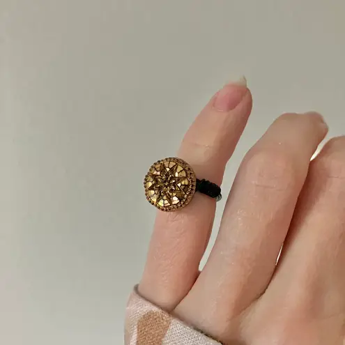 Gold Flower Button Ring Handmade Vintage “Jerusha” Compass Sun Sparkly Small Wire Jewelry