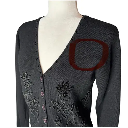 Karen Kane Vintage Black Beaded Merino Wool Cardigan Sweater Small Hong Kong