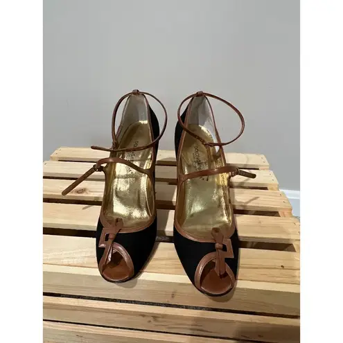 Dolce & Gabbana Women’s Shoes Black brown Fabric Open toe Platform Heels 38.5