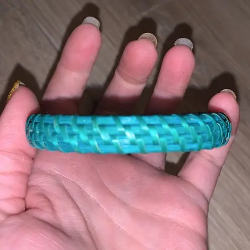 Set of 3 teal & black straw metal bangle bracelets Blue