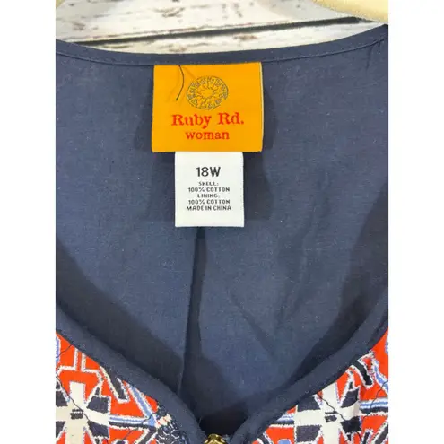 Women's Ruby Rd. Orange Navy Blue Quilted Bomber Jacket 18W