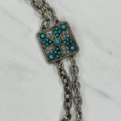 Faux Turquoise Studded Square Silver Chain Link Belt One Size (OS) ✨