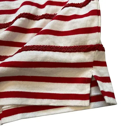 Polo Ralph Lauren Oversize Red/White Striped Jersey Crewneck Beaded Tee, Sz XL Red