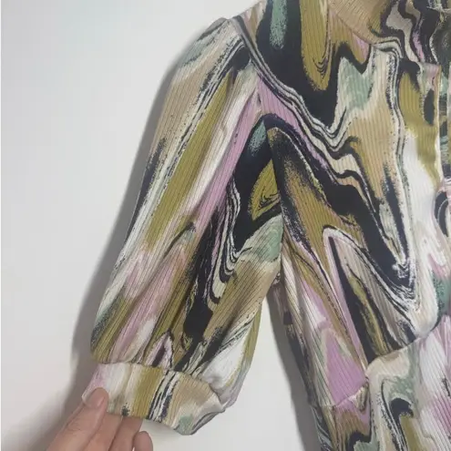 Vine & Love Top Women S Marbled Pattern Bust Cut Detail Mock Puff 90s Bratz