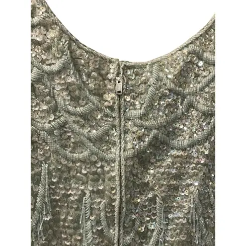 Vintage 60's Alexander's Wool Beaded Fringe Sequins Formal Top Size 40 Embroider Green Size M