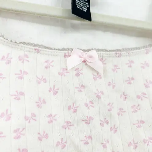 Just Polly Womens Coquette Square Neck Bow Print Baby Tee Crop Top Size M Pink Size M