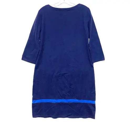 IZOD Woven Knit Dress Womens L Blue 3/4 Sleeve Boating Nautical Coastal Preppy