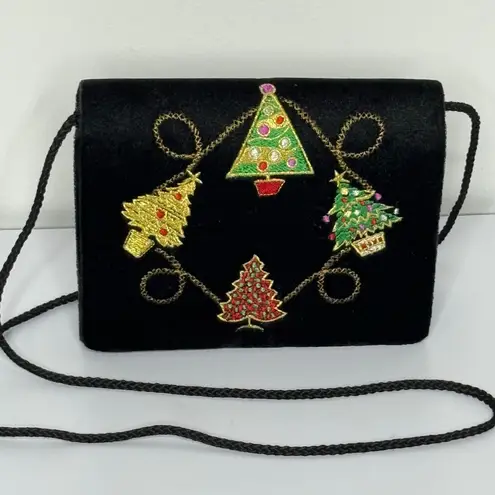 Amanda Smith Vintage Christmas Velvet Purse with Hand-Embroidered Christmas Tree