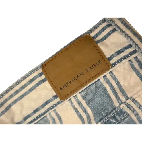 American Eagle Striped Mom Jeans Size 0 Blue White Cotton High Rise Retro Trendy