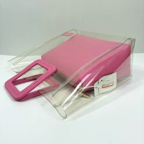 STAUD Shirley Transparent Handbag Tote Leather PVC Clear Pink Medium NWT