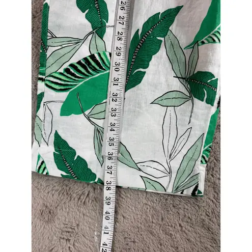 Tahari Women's XL Wide Leg Linen Pants Green Leaf Cropped Elastic Waist Resort