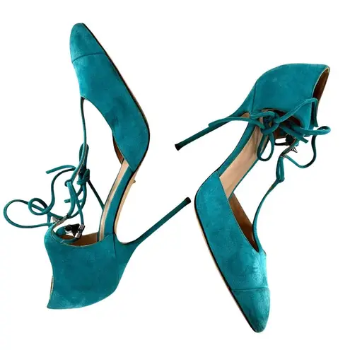 Sergio Rossi Teal Blue Suede Ankle Tie T